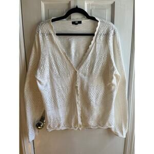 Frye Cream White Pointelle Knit Cotton Cardigan - Sz L/XL - Cottagecore